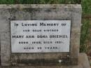 
Mary Ann Dora DRIEMEL,
mother,
born 1868,
died 1921 aged 53 years;
Warra cemetery, Wambo Shire
