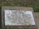 
Emma CONNELL,
died 21 Apr 1950 aged 81 years;
John Austin DITTMAN,
died 4 May 1953 aged 55 years;
Kathleen Daphne CONNELL,
died 9 Nov 1914 aged 4 years 9 months;
Warra cemetery, Wambo Shire
