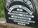 
Francis Archie ALEXANDER,
father,
died 10 May 1981 aged 83 years;
Warra cemetery, Wambo Shire
