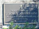 
Deborah Judith LAMMI,
accidentally killed 3 March 1995 aged 34 years;
Woodford Cemetery, Caboolture
