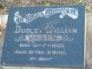 
Dudley William RAAEN,
died 31-7-1983 aged 61 years 11 months;
Woodford Cemetery, Caboolture
