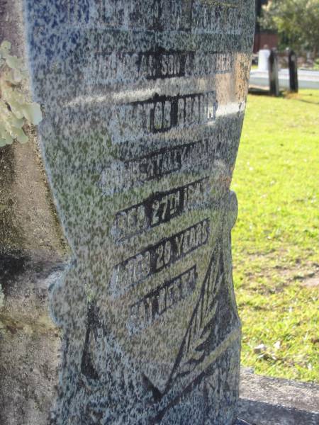 Victor BRAUN, son brother,  | accidentally killed 27 Sept 1942 aged 20;  | Woodford Cemetery, Caboolture  | 