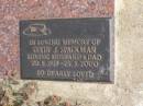 
Colin J SPACKMAN
b: 20 May 1919, d: 25 Mar 2000
Woodhill cemetery (Veresdale), Beaudesert shire

