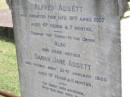 
Alfred Adsett
d: 19 Apr 1907, aged 47 yrs and 7 months
Sarah Jane Adsett
d: 21 Jan 1920, aged 57 yrs, 11 months
Woodhill cemetery (Veresdale), Beaudesert shire

