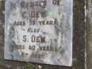 
C. DEW
aged 75
S. DEW
aged 80
Woodhill cemetery (Veresdale), Beaudesert shire

