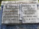 
Denis Michael Mahoney
12 Aug 1963
Emily Emma Mahoney
13 Aug 1971
Woodhill cemetery (Veresdale), Beaudesert shire

