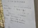 
Emma E. HOIBERG,
daughter of Peter J. & M. HOIBERG,
died 2 Jan 1906 aged 31 years;
Maria HOIBERG,
wife of Peter HOIBERG,
died 22? Sept 1923 aged 78 years;
Yangan Anglican Cemetery, Warwick Shire
