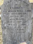 
Vivian D.G. LAMB,
son of W.C. & J.A. LAMB,
died pneumonia in France
23 July 1916 aged 18 years;
Frederick,
son of W.D. & J. LAMB,
died 22 March 1891 aged 3 months;
Mavis,
daughter of W.C. & J.A. LAMB,
died 19 Sept 1907 aged 9 months;
Yangan Anglican Cemetery, Warwick Shire

