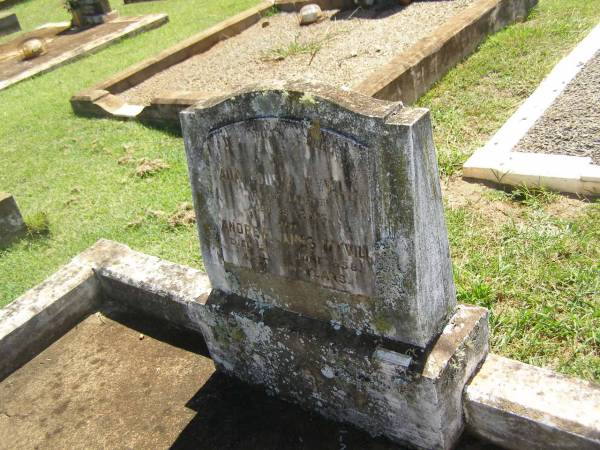 Ada Lousia WYVILL,  | died 1 Jan 1931 aged 65 years;  | Andrew James  | died 21 June 1958 aged 80 years;  | Yarraman cemetery, Toowoomba Regional Council  | 