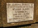 
William Albert STERNBERG,
husband father,
died 22 Aug 1968 aged 59 years;
Yarraman cemetery, Toowoomba Regional Council
